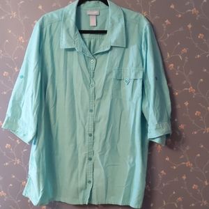 Liz & Me 4X Button down Aqua Cotton Shirt